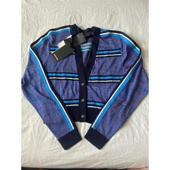 Ahluwalia Womens Augusta Striped Wool Cardigan Navy Size 8